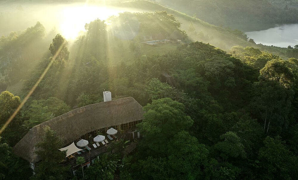 Luxuriöse Lodge von oben in der Nähe des Kibale National Parks