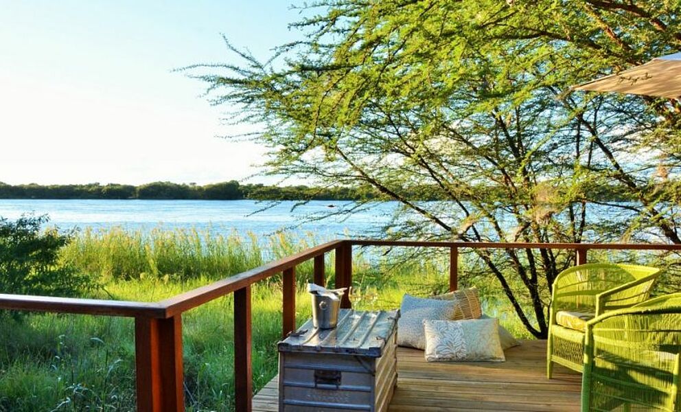Blick von Ihrem Chalet auf den Chobe Fluss in Botswana