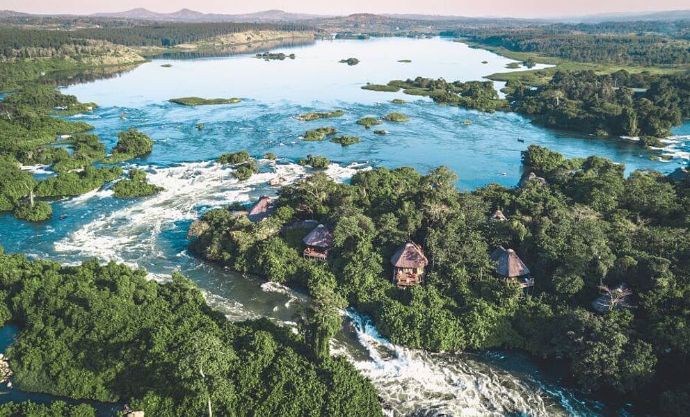 Lodge liegt auf einer 6 Hektar großen Privatinsel mitten im mächtigen Nil im Osten Ugandas