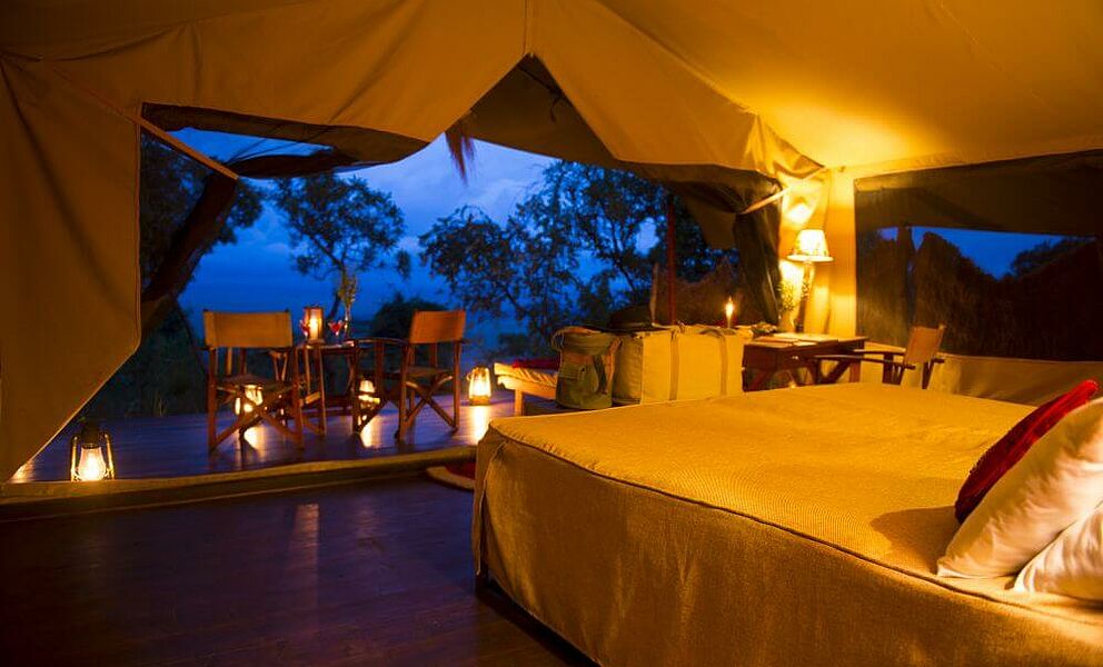 Kilima Camp Zelt bei Nacht