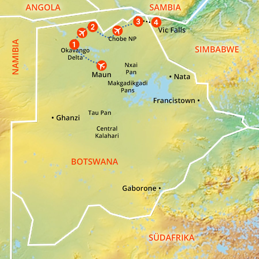 Landkarte Botswana Classic Tour