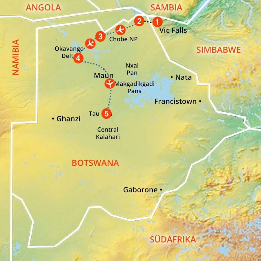 Landkarte Botswana Intensiv