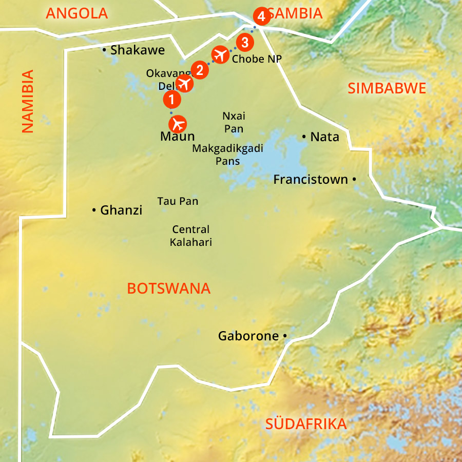 Landkarte Safariromantik Botswana 