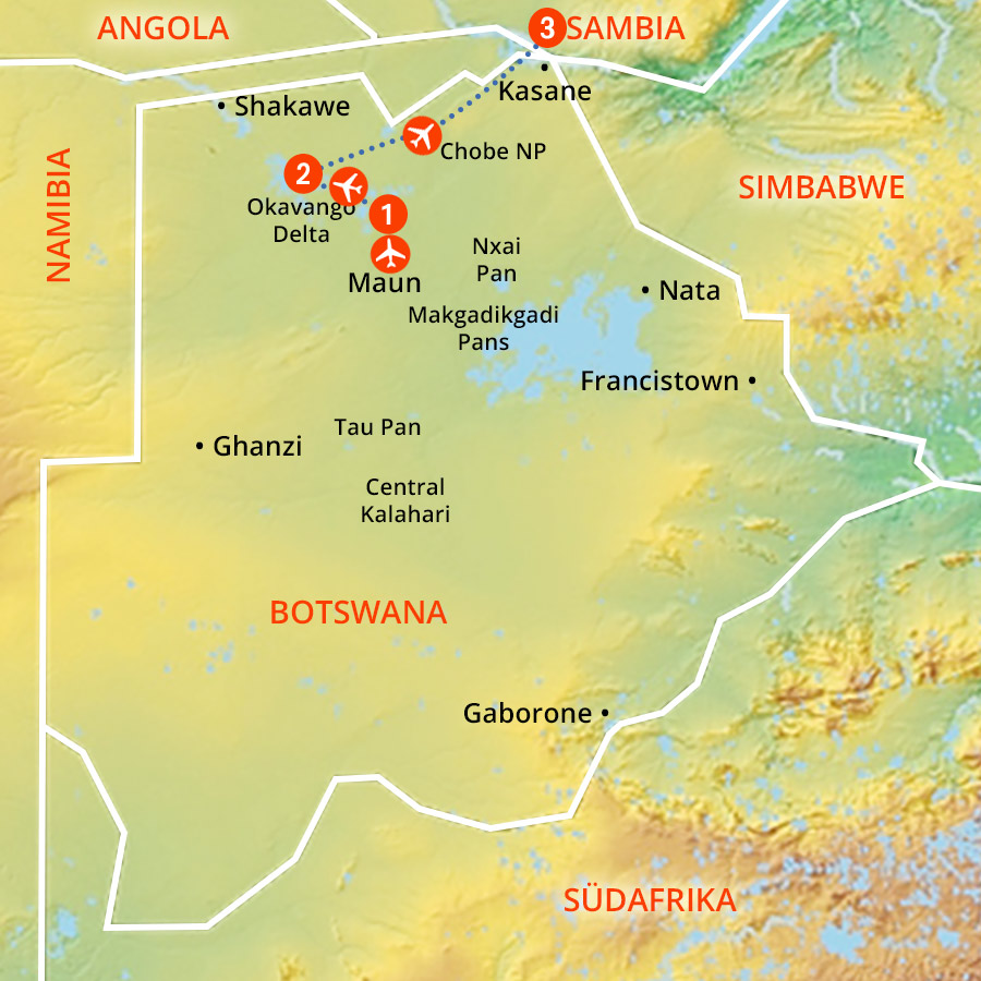 Landkarte Botswana und Viktoria Wasserfälle Exklusiv