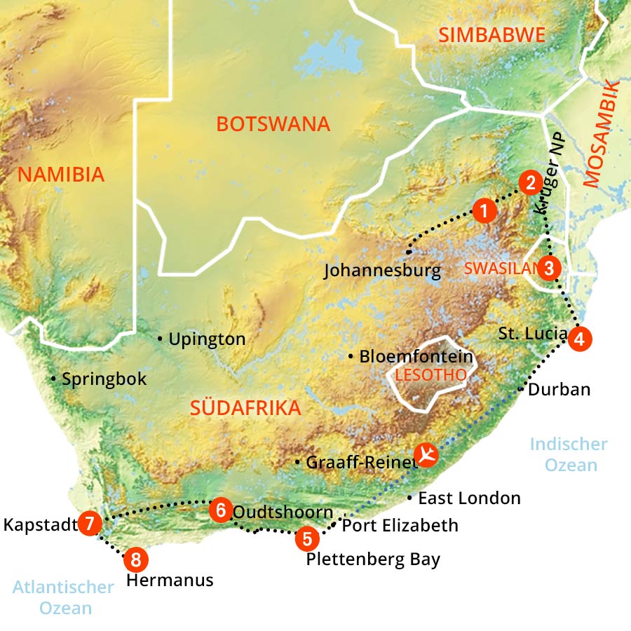 Landkarte Classic Tour Südafrika