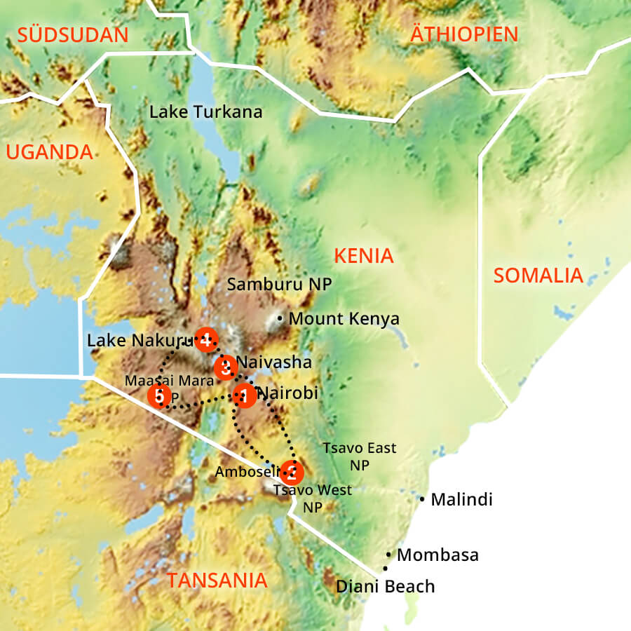 Tourenverlauf Gruppenreise Highlights Kenia