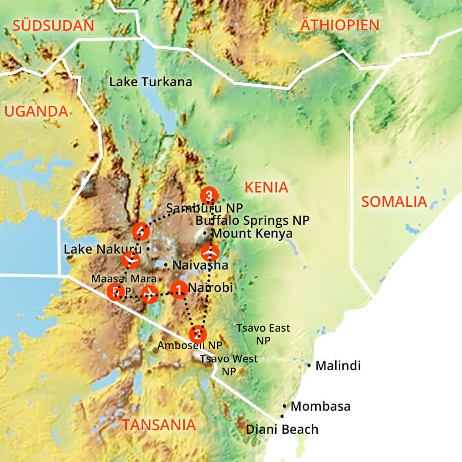 Tourenverlauf Kenia Highlights