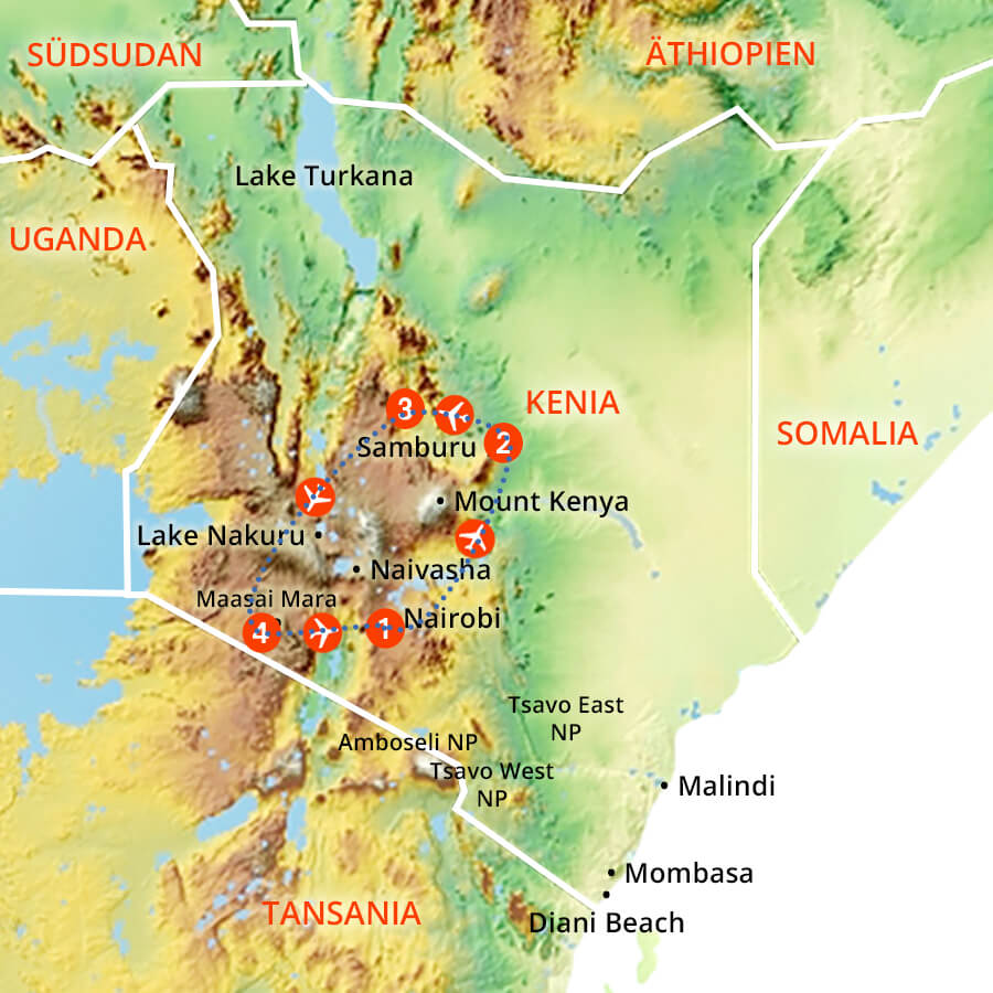 Tourenverlauf Nostalgiereise durch Kenia