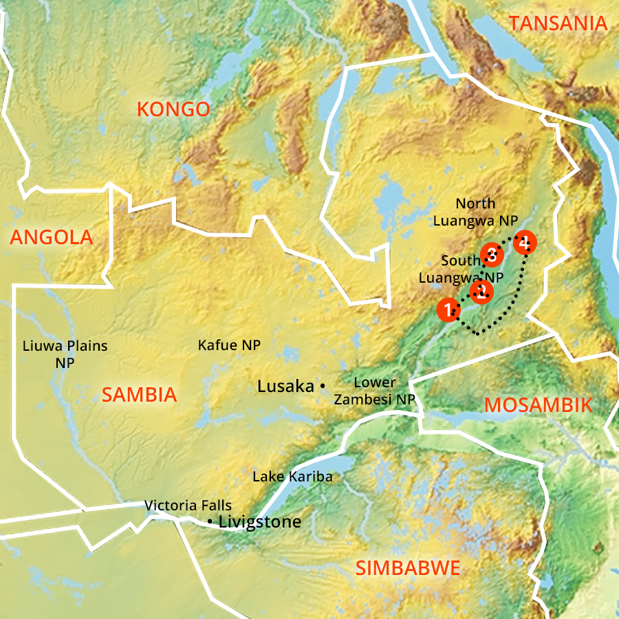 Routenverlauf von Sambia Reise Die große Wandersafar