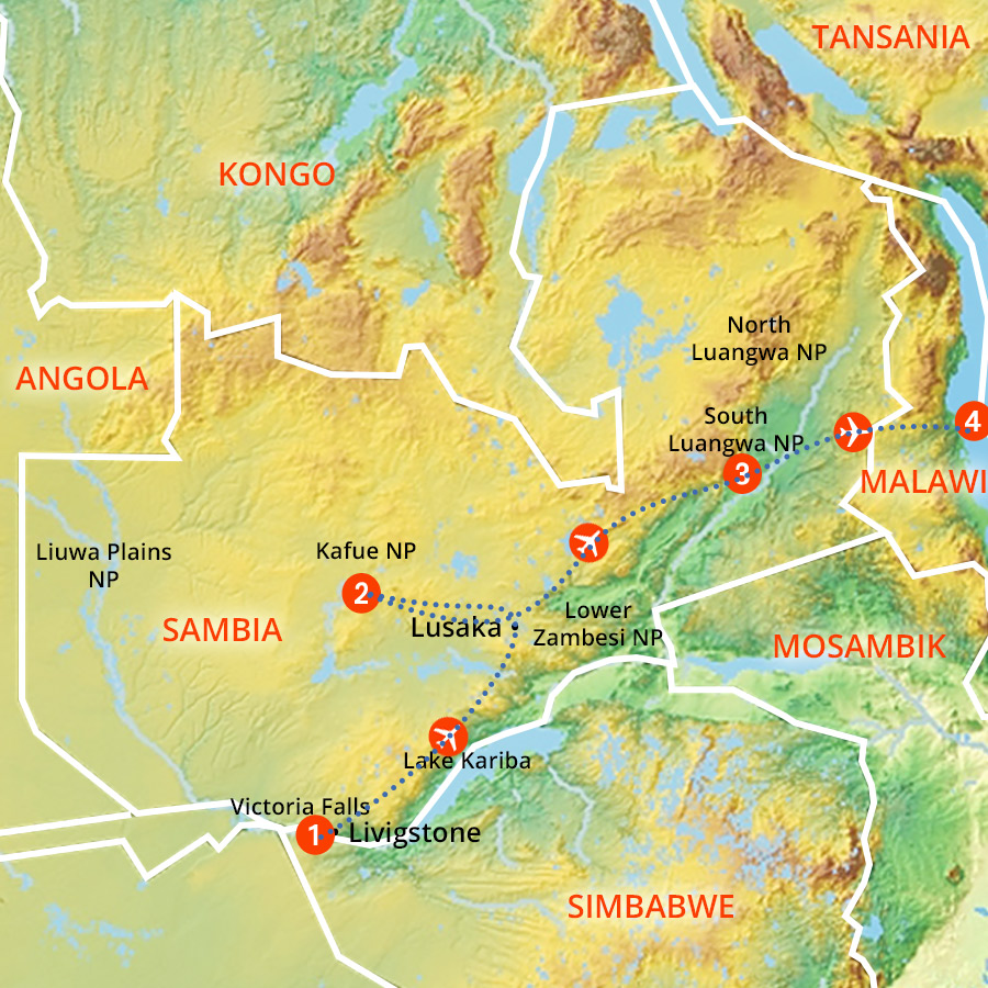 Routenverlauf Ökologische Reise durch Sambia
