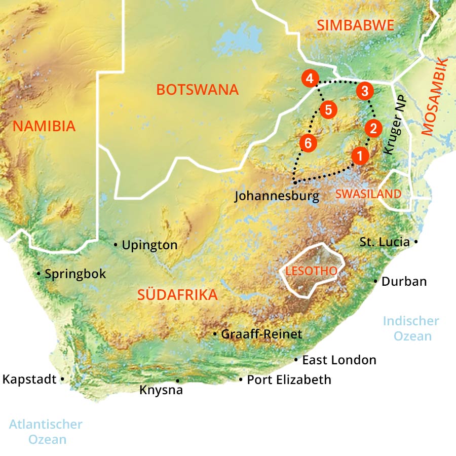 Landkarte Norden Südafrikas