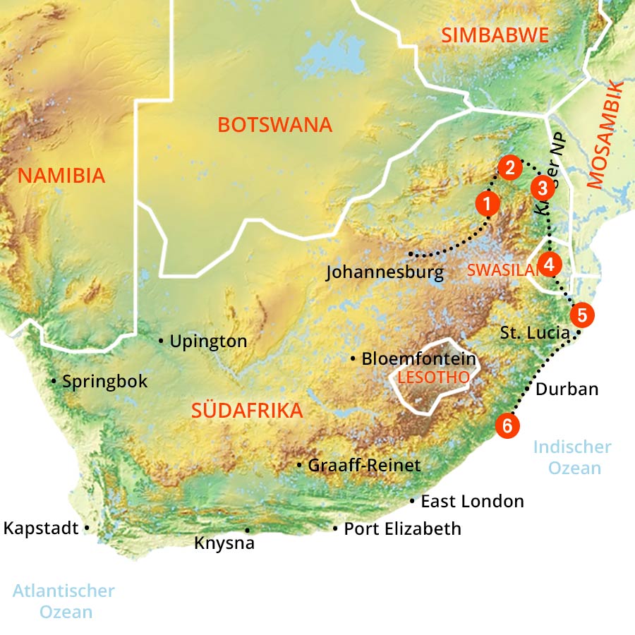 Landkarte Südafrika Safari und Indischer Ozean