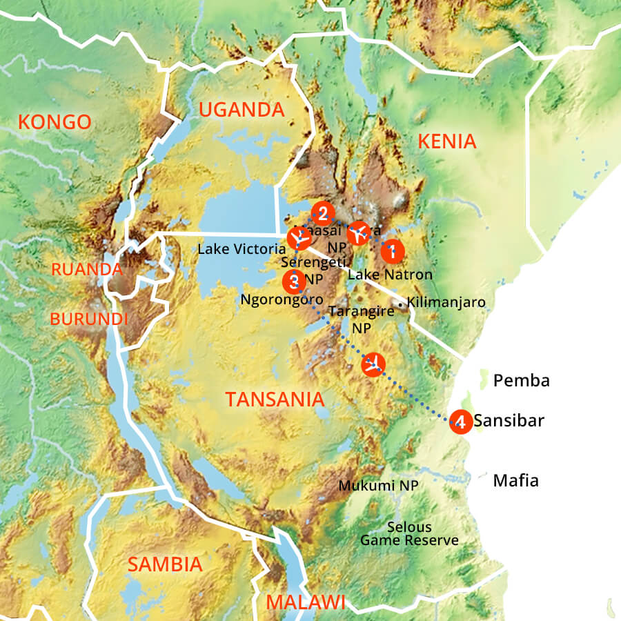 Tourenverlauf Serengeti und Masai Mara