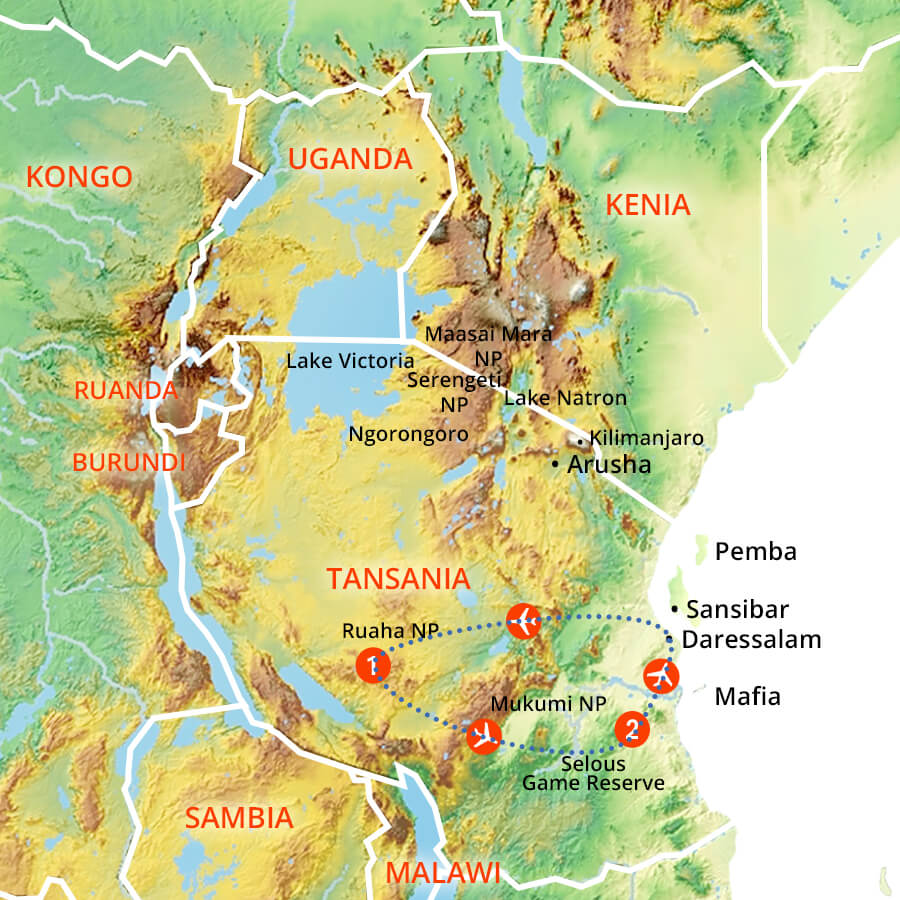 Landkarte Tansania Unbekannter Süden