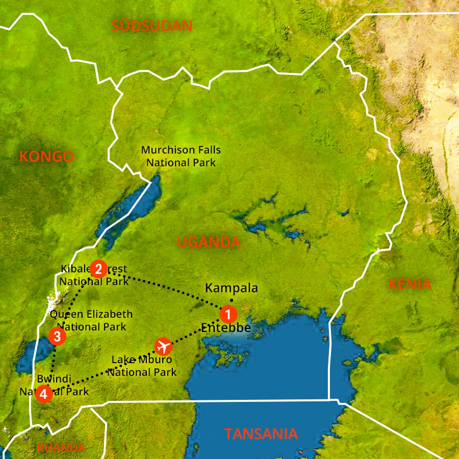 Landkarte Höhepunkte Uganda