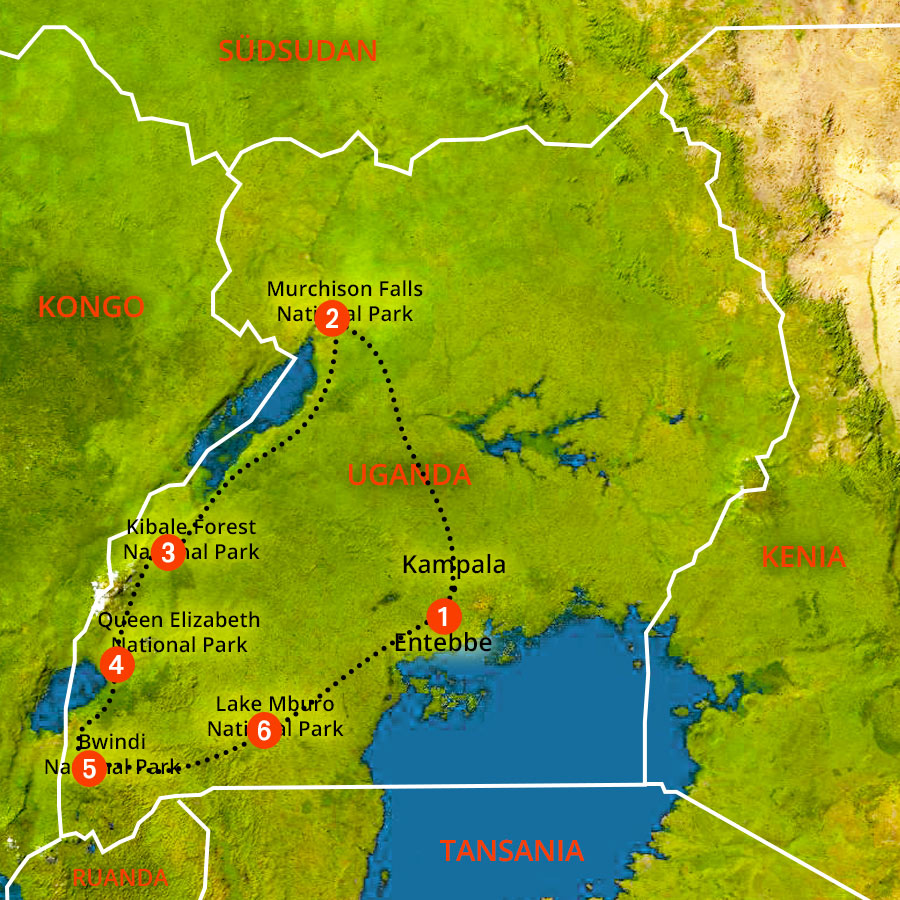 Landkarte Safari durch Uganda