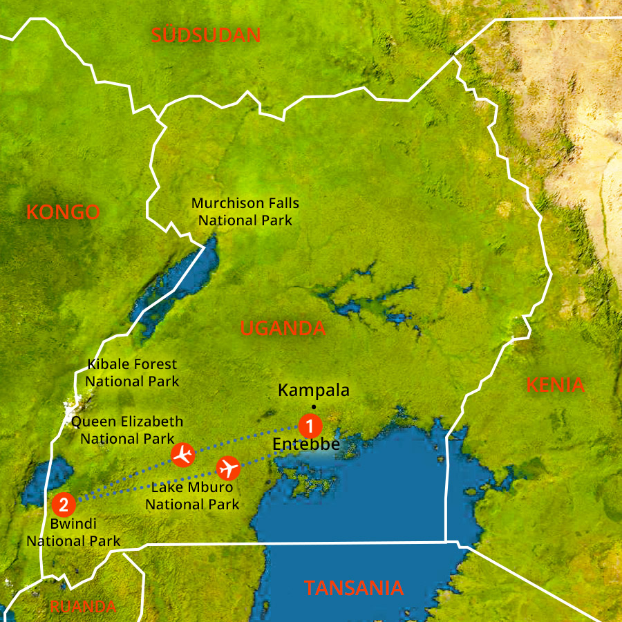 Landkarte Uganda Wandersafari mit Gorillas